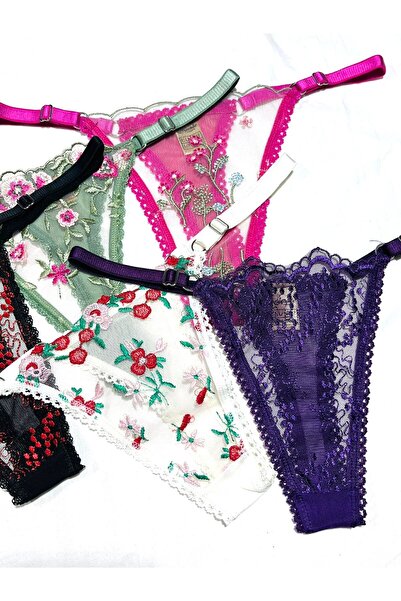 mendoza store Квітковий мереживний регульований комплект трусиків-танга 5 шт.