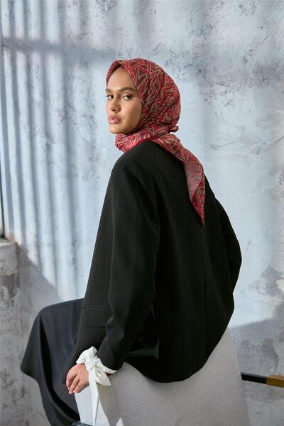 Silk Home Eșarfă din bumbac moale Cireș Coral Bej Model geometric Textură ușo...