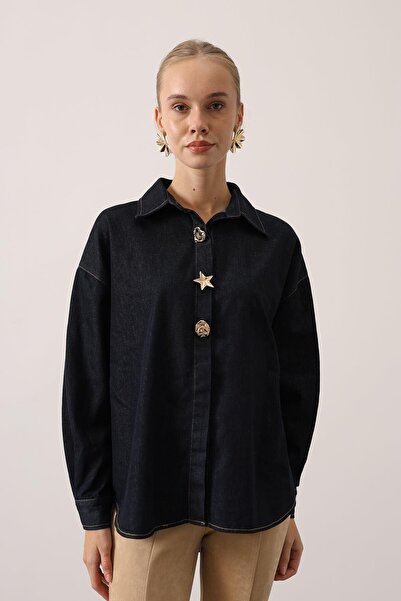 cemo Oversized Denim Shirt with Gold Detail