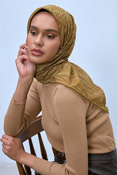 Silk Home Cotton Polyester Soft Scarf Mustard Geometric Pattern 90*90