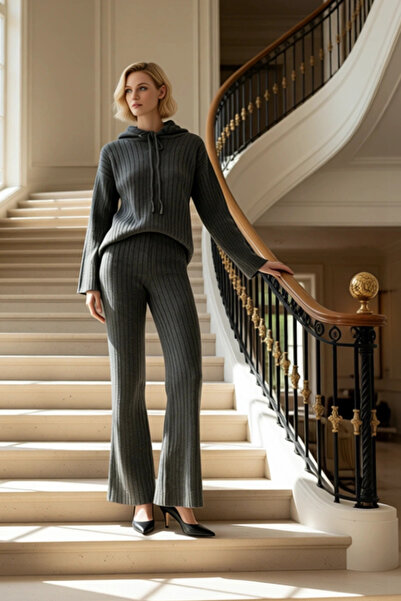 BENERLY طقم نسائي من التريكو ذو ملمس ناعم بغطاء رأس قصة فضفاضة من التريكو ذو ...