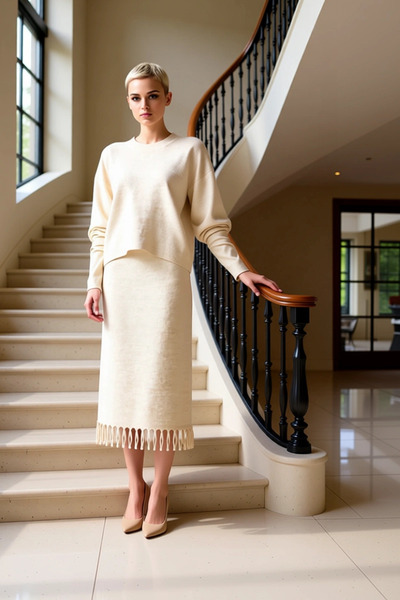 BENERLY طقم تريكو نسائي مكون من قطعتين، سترة بأكمام طويلة وياقة دائرية مع تفا...