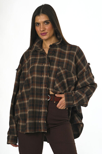 ABBRA Γυναικείο πουκάμισο 100% βαμβακερό oversized καρό