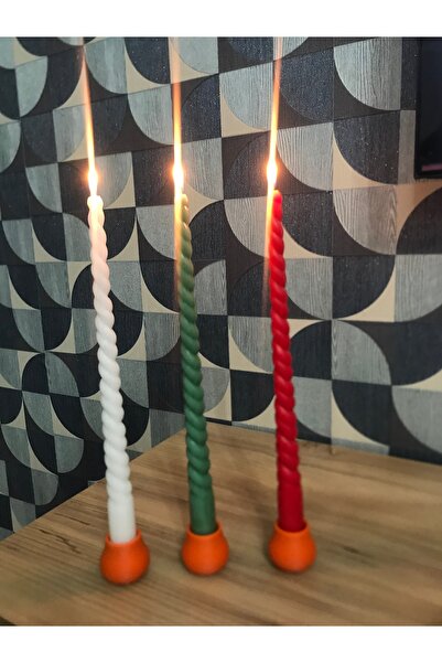 BlueDaisyCandle Yılbaşı Özel Yeşil Kırmızı Beyaz Renk Burgulu Şamdan Mum - 3'lü Set , Guava kokulu , Şamdan mumu