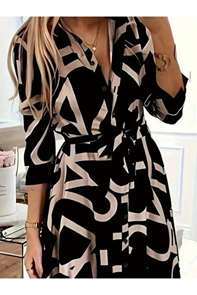 Nnstartshopping Women's Long Sleeve Collared Front Buttoned Long Single Jersey Dress