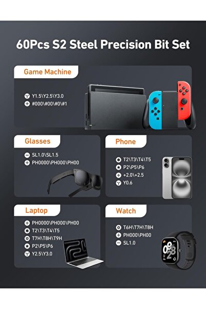 AstroAI ES60 3.7V Mini Electric Screwdriver, 63-in-1 Cordless Set with 60 Magnetic Bits