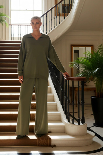 BENERLY Women's Top and Bottom Polo Neck Knitwear Sweater and Wide Leg Pants ...