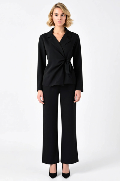 BENERLY Ženska gornja i donja Kruvaze izrez bluza i široke pantalone tkana tk...