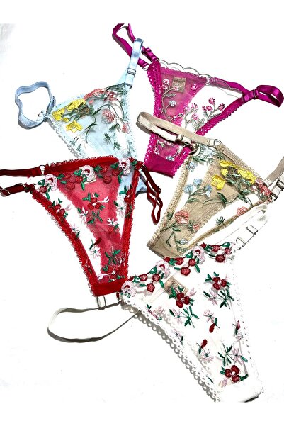 mendoza store Танга-трусики з мереживом, різнокольорові квіти, 5 штук