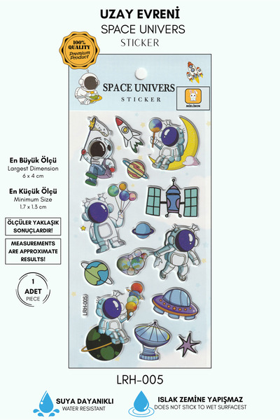 Mielibon Renkli Astronot ve Gezegen Sticker Seti Uzay Temalı Dekoratif Koleks...