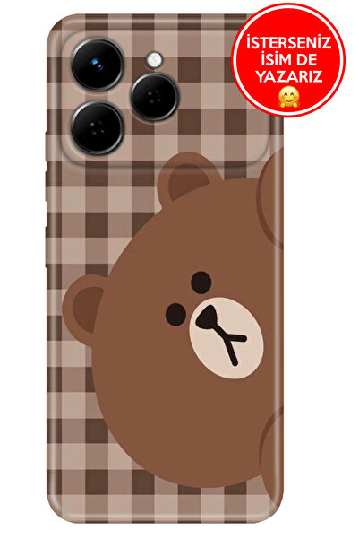 TECNO Spark 40 4G Kılıf A Kalite Baskılı Art Silikon Ekose Bear