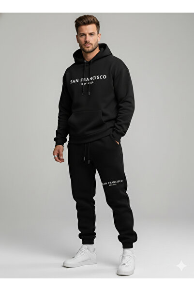 NİCE Three Thread Compact Hooded Inside Cotton San Francisco B Printed Premium O Oversized Tracksuit Set