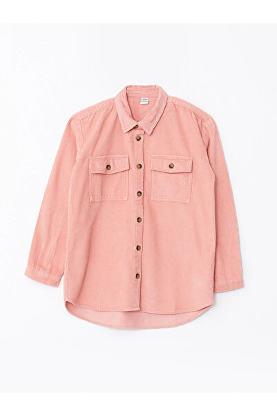 LC Waikiki Cămașă pentru fetiță din catifea cu mânecă lungă LCW Kids Coral Basic