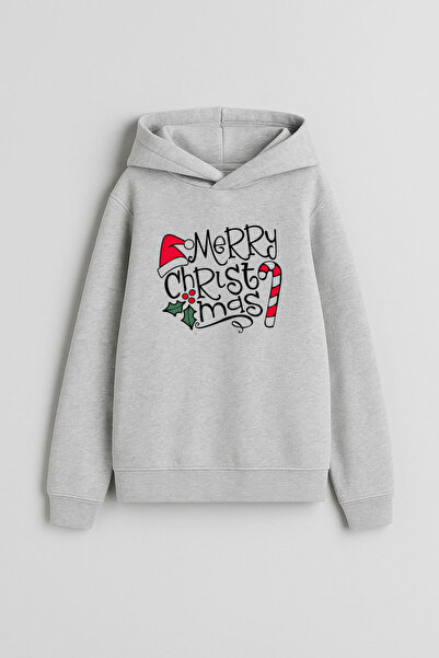 MODA 2026 New Year Santa Claus Christmas Printed Gray Hooded Sweatshirt