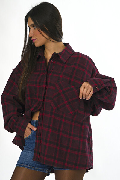 ABBRA Women's 100% Cotton Oversized Plaid Shirt