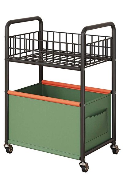 BLOOMING TIME عربة تخزين من طبقتين، مع سياج مرتفع، رف سلة تخزين لمستلزمات الألعاب، غرفة نوم المعيشة