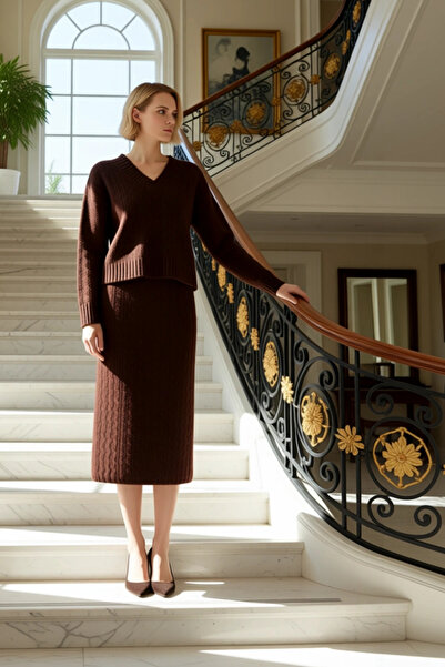 BENERLY Women's Top and Bottom Oversized Hair Braid Patterned Knitwear Sweate...