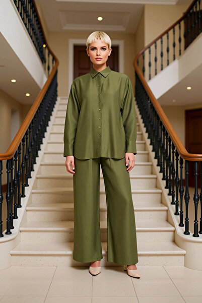 BENERLY Women's Bottom Top Oversized Relaxed Fit Woven Shirt and Wide Leg Pan...