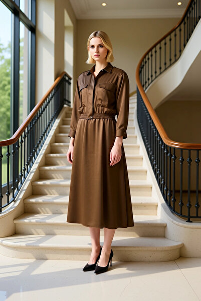 BENERLY Women's Bottom Top Oversized Pocket Detailed Shirt Dress Functional D...