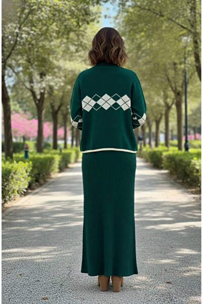 YusGos Kadın Baklava Desenli Kazaklı Triko Elbise