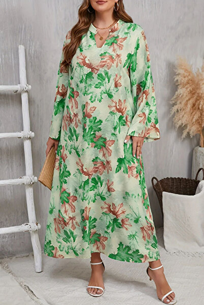 dorbe فستان ماكسي رسمي بأكمام طويلة وياقة واقفة ونقشة زهور