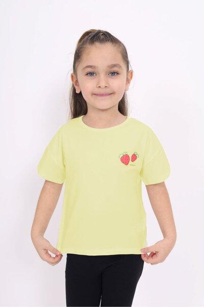 Toontoy Girl's Printed Crew Neck Short Sleeve T-Shirt