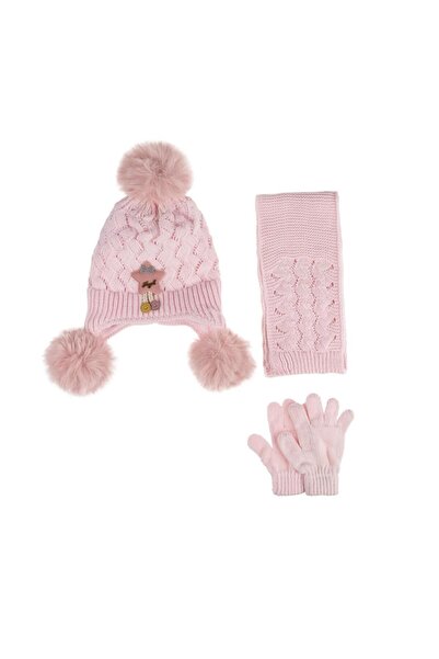 Kitti 1-4 Years Old Girl's Scarf, Beanie, Gloves Set with Fleece Inside 3-Piece Set 24160-02