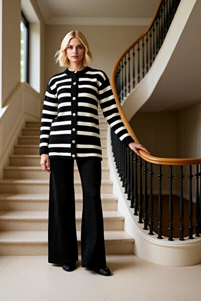 BENERLY Γυναικείο Σετ Ζακέτα με Ριγέ Σχέδιο και Διάτρητη Λεπτομέρεια και Παντ...