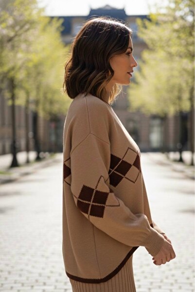 YusGos Women's Argyle Pattern Sweater Knitwear Dress