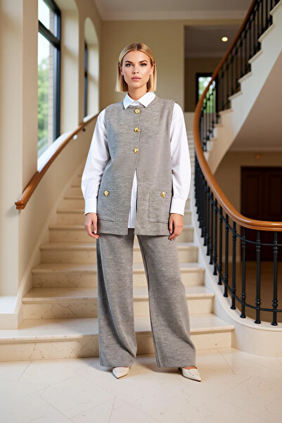 BENERLY Ženska pletena odjeća sa gornjim i donjim dijelom sa dugmadima Prsluk...