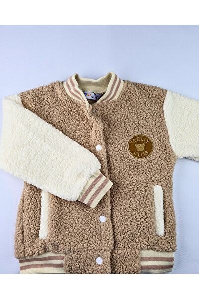 Asliva fashion Asliva Unisex Children's Beige Cream Plush College Coat, Warm Winter Jacket with Snap Fasteners (2-3-4 Years Old)