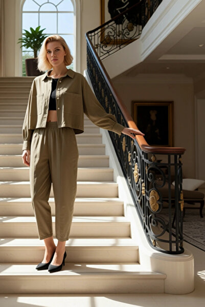 BENERLY Women's Top and Bottom Relaxed Fit Woven Fabric Shirt and Pants Set D...