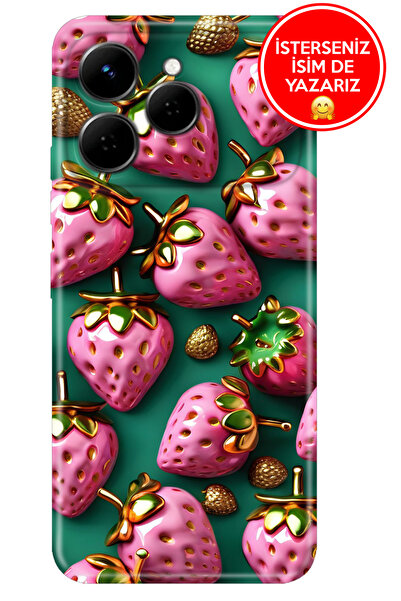 TECNO Spark 40 4G Kılıf Rubber Esnek Silikon Tam Koruma Strawberry