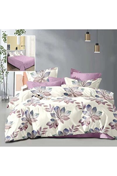 NufJoy Policotton 4-piece Double Bedding Set, Lilac Leaves (230x250/200x230/50x70)