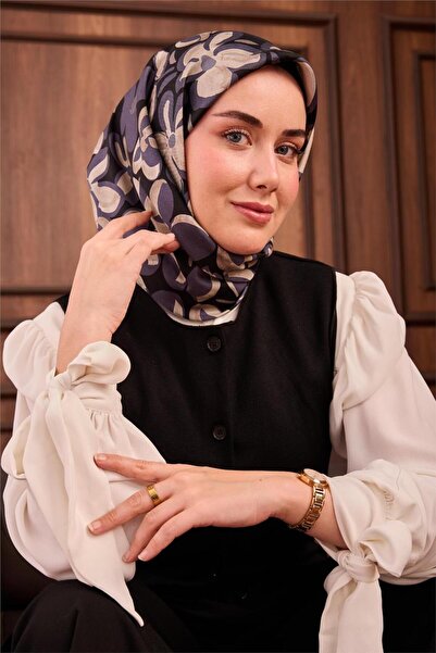 Silk Home Μεταξωτό μαντήλι Twill Παστέλ Μωβ Μοτίβο Μαργαρίτα 90x90