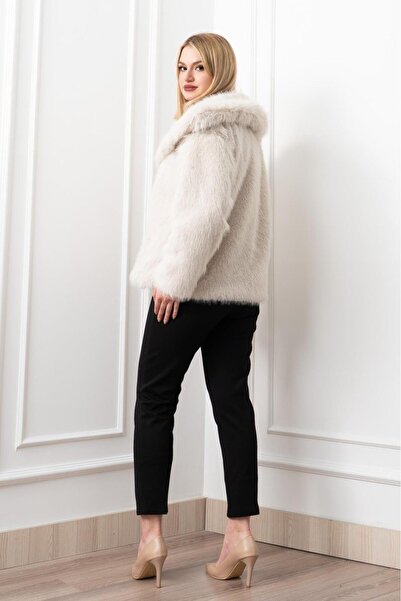 Elaxi Women's Pocketed Snap Closure Faux Leather : Faux Fur Coat