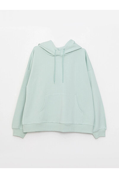 LC Waikiki LCW Vision Green cu glugă Hanorac pentru femei cu mânecă lungă, simplu, tricou