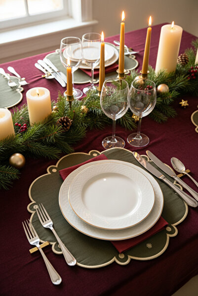 Haus Violett -Orchid Edge 4’lü %100 Keten Amerikan Servis Seti yeniyıl , özel...