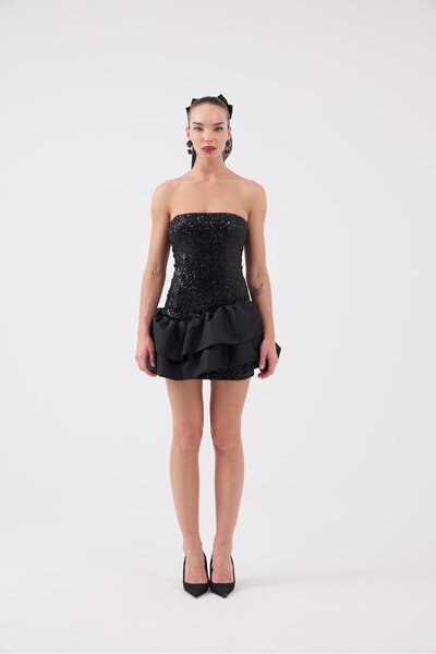 HOLLY LOLLY Μίνι φόρεμα Frencesca με παγιέτες μαύρο