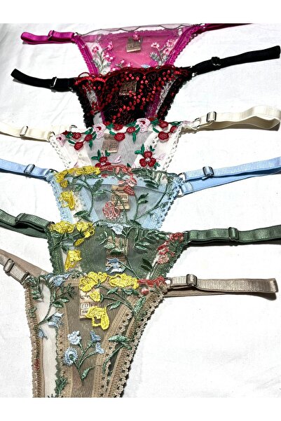 mendoza store Σετ 6 ρυθμιζόμενων εσώρουχων με δαντέλα και λουλούδια