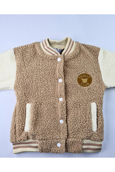 Asliva fashion Asliva Unisex Children's Beige Cream Plush College Coat, Warm Winter Jacket with Snap Fasteners (2-3-4 Years Old)