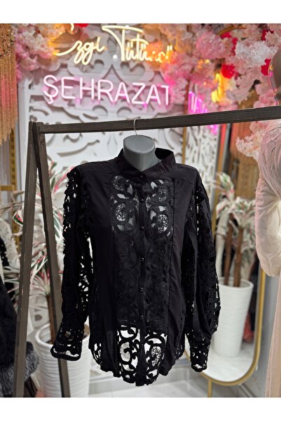 ŞEHRAZAT BUTİK Güpürlü Düğmeli Tasarım Şık Gömlek