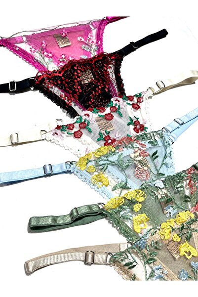 mendoza store Σετ 6 ρυθμιζόμενων εσώρουχων με δαντέλα και λουλούδια