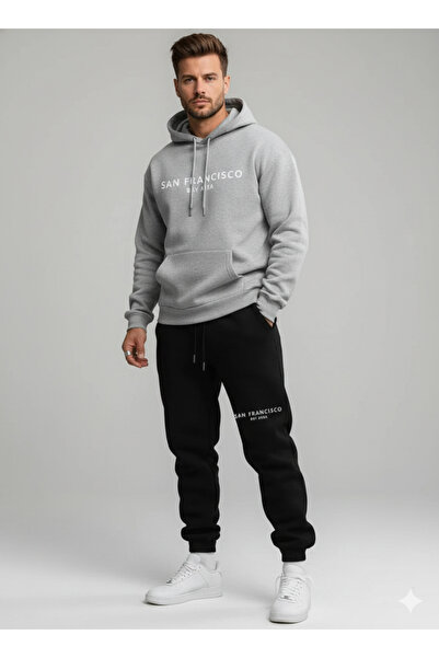 NİCE Three Thread Compact Hooded Inside Cotton San Francisco B Printed Premium O Oversized Tracksuit Set