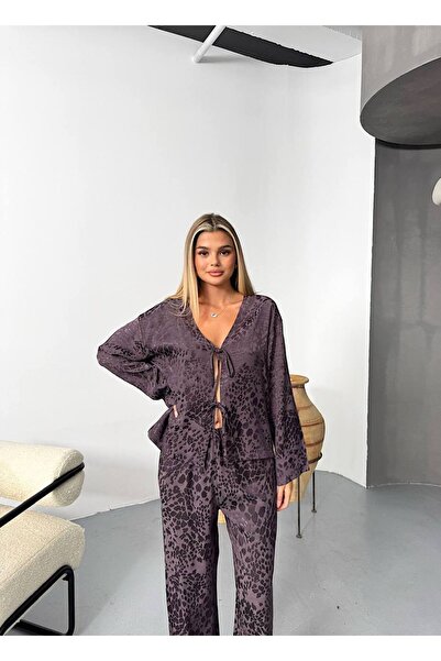 KECHİ WOMAN طقم ساتان منقوش بنمط الفهد مع أربطة