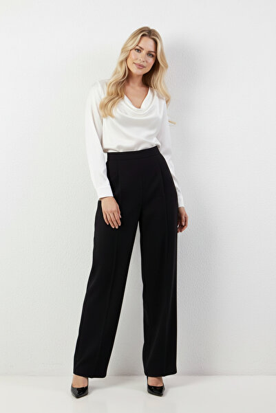 Volanlı Black Wide Leg Trousers