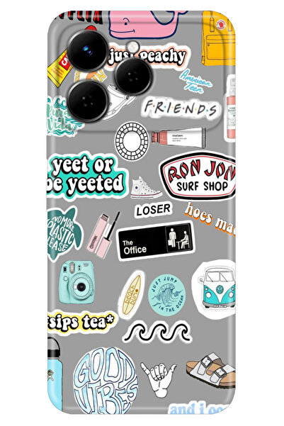 TECNO Spark 40 4G (KM5n) Kılıf Dekoratif Silikon Baskılı Kapak Sticker Style