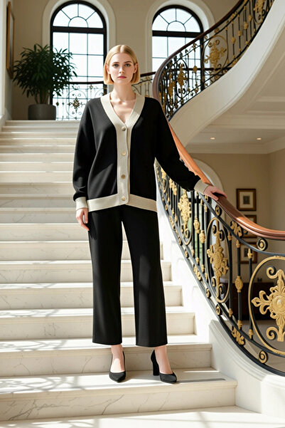 BENERLY طقم بنطلون كارديجان تريكو للسيدات من Alt Üst ألوان متباينة ذو قصة عاد...