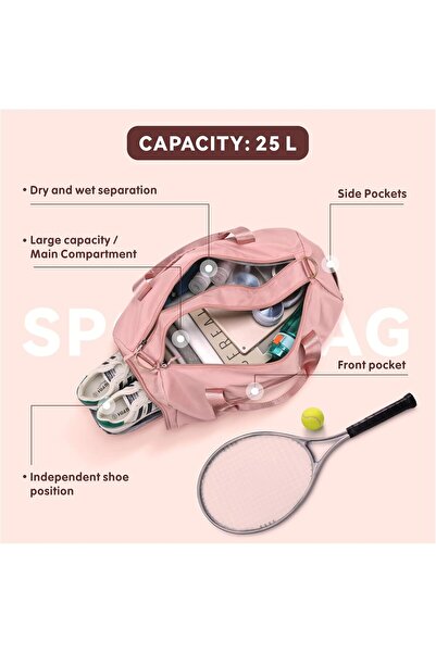 Baytion Sport Waterproof Travel Duffel Bag - Foldable Gym Bag with Shoe Compartment (Pink)