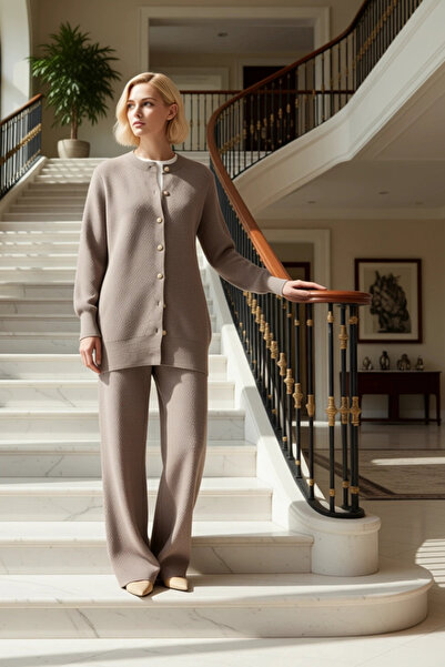 BENERLY Set de tricotaje pentru femei, cu gât tip crew, cu mâneci lungi, cu d...